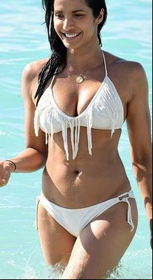 Pa Lakshmi- Busty Indian Model Poses in White Bikini in Miami